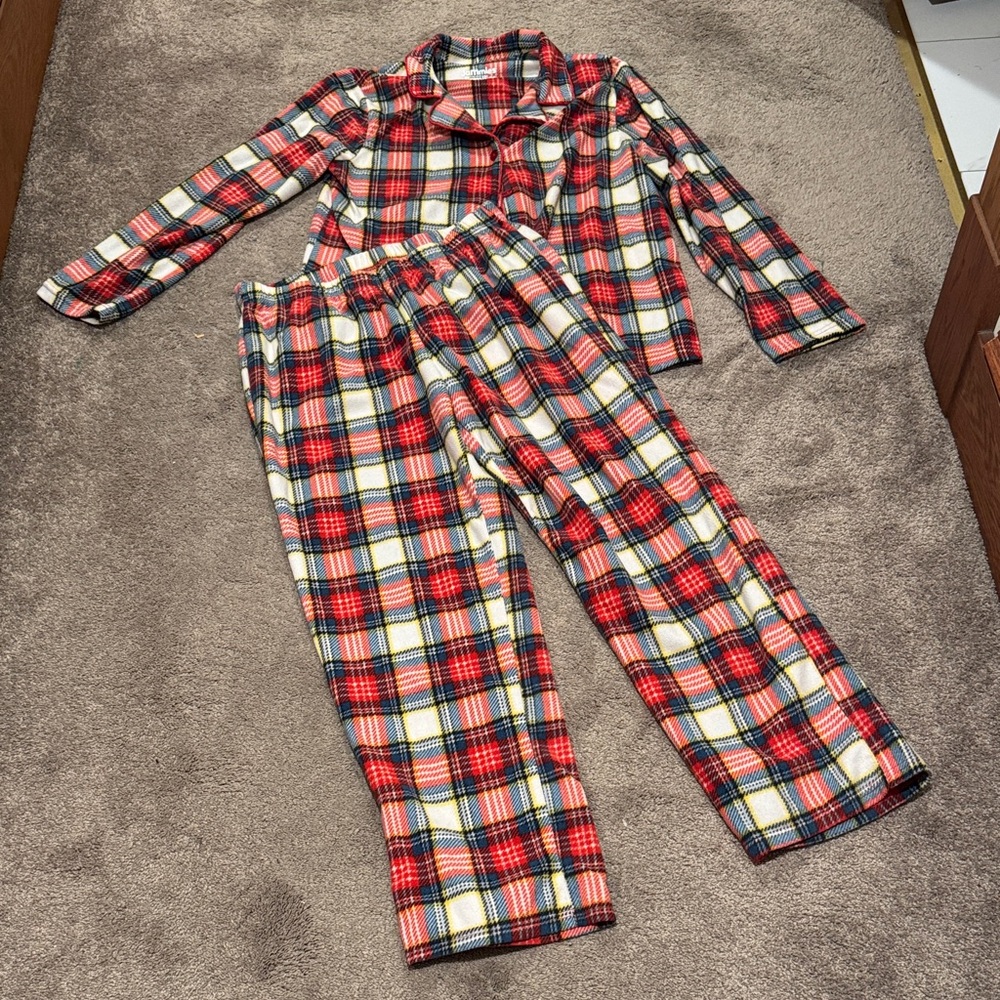 Jammies For Your Families Red Plaid Christmas Fleece Pajama Set SIZE L